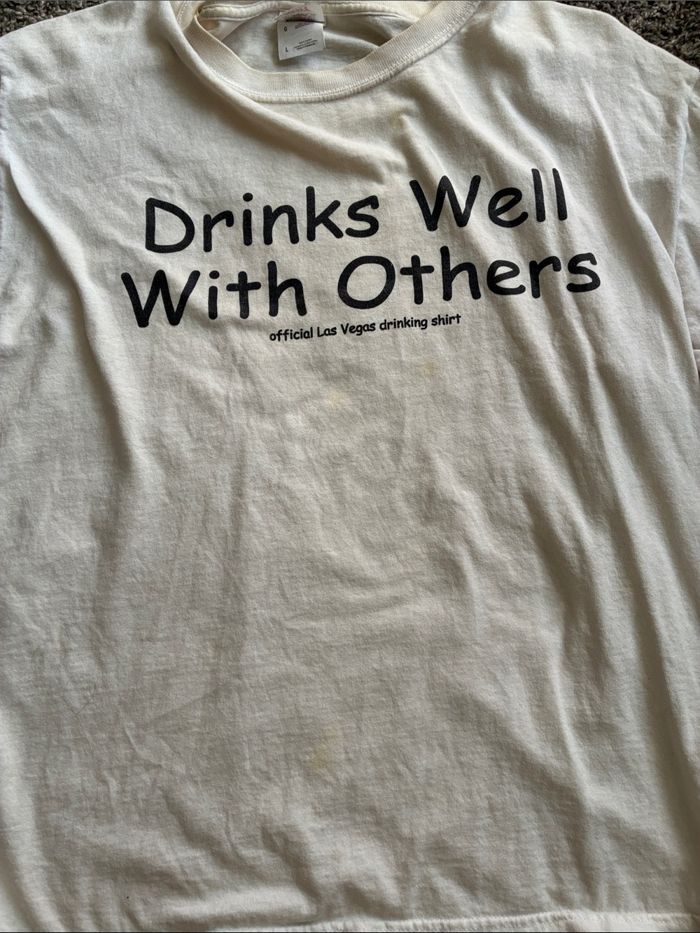 Fruit of the Loom White Tee with Black 'Drinks Well With Others' Print